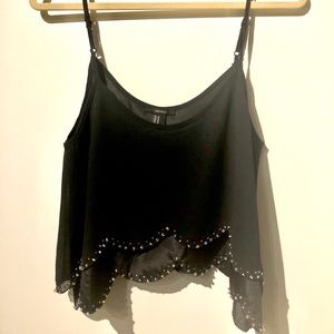 Sill black tank with scalloped beaded detail